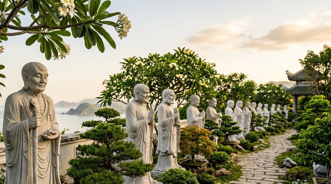 The garden of eighteen stone arhat figures at Linh Ung pagoda on Son Tra